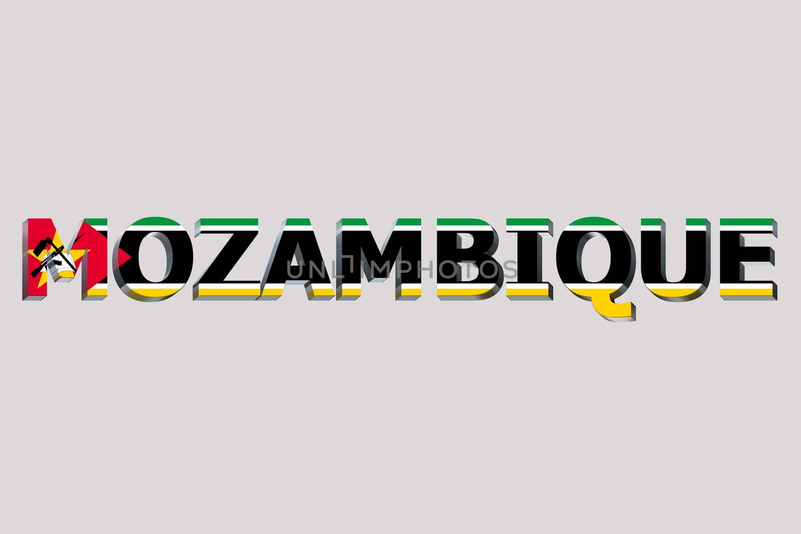 3D Flag of Mozambique on a text background.
