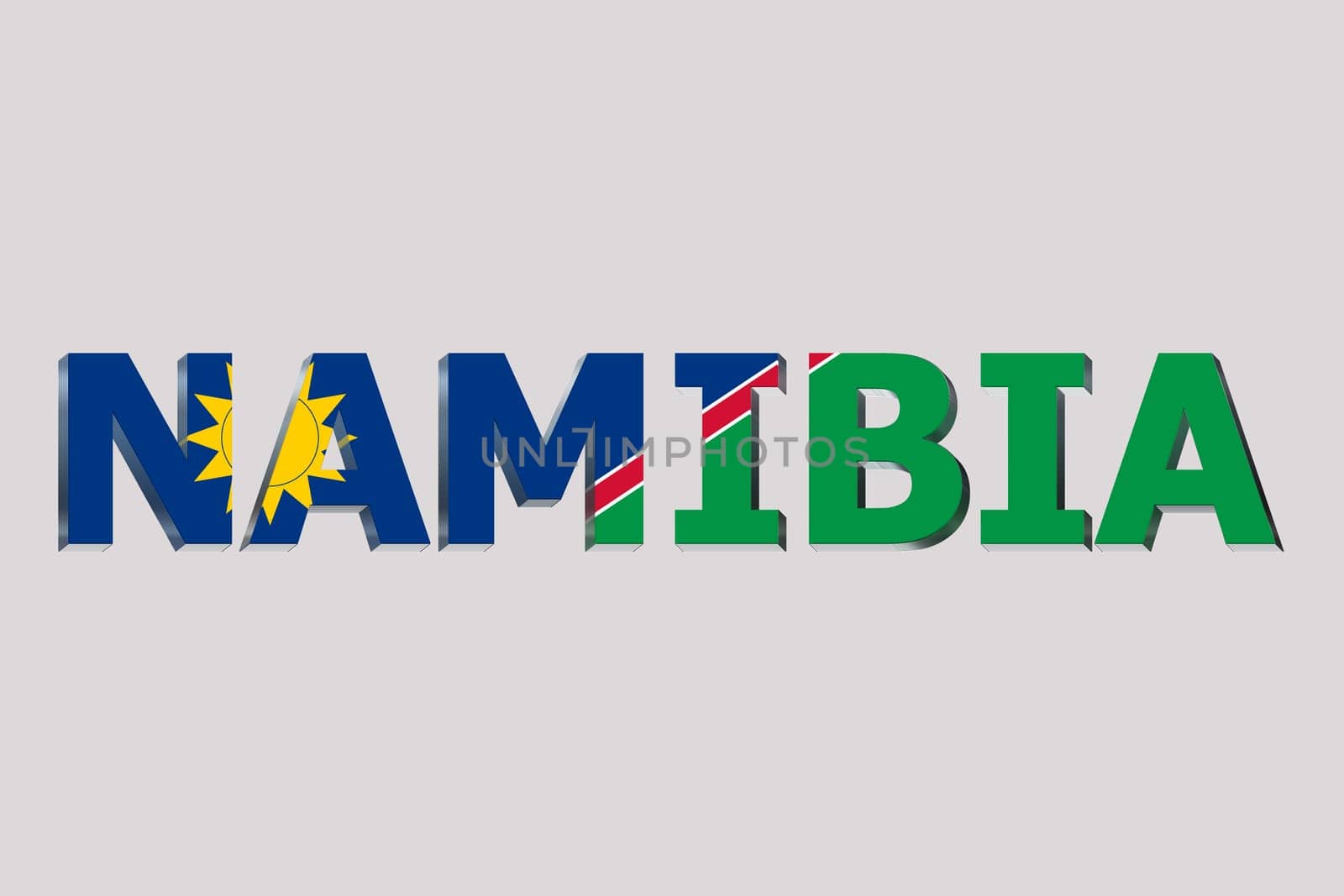 3D Flag of Namibia on a text background.