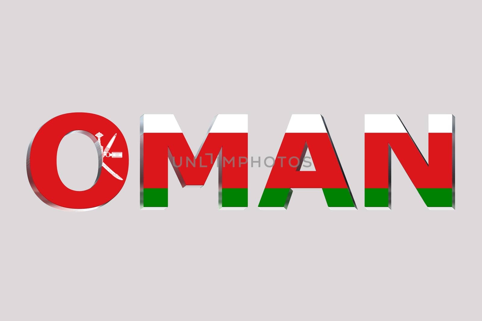 3D Flag of Oman on a text background.