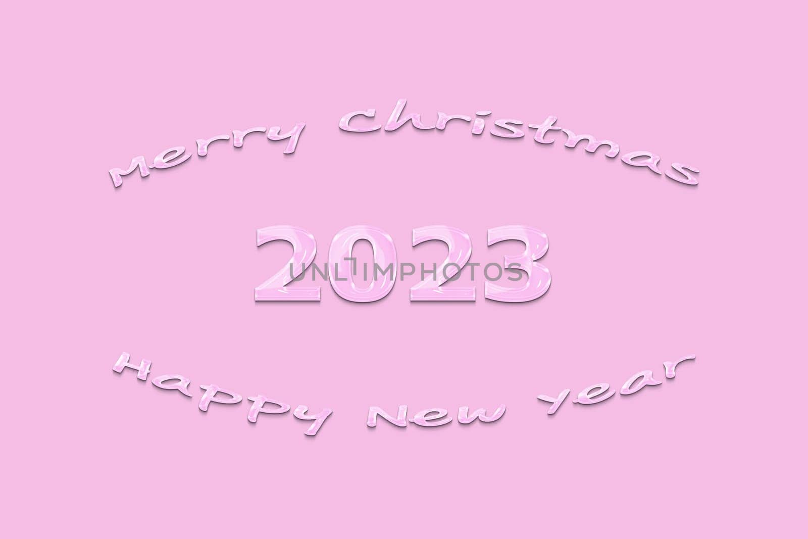 3D illustration New Year concept 2023 design with text gel design on a pirouette color background.