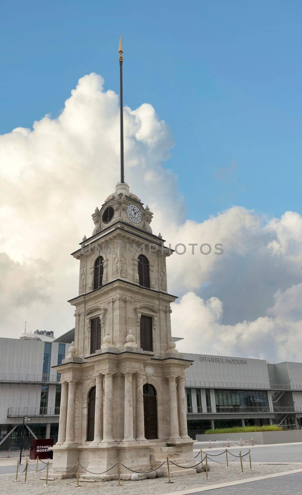 Recently restored Nusretiye Clock Tower, aka Tophane Clock Tower, situated in Tophane, a neighborhood in Beyoglu district of Istanbul, Turkey