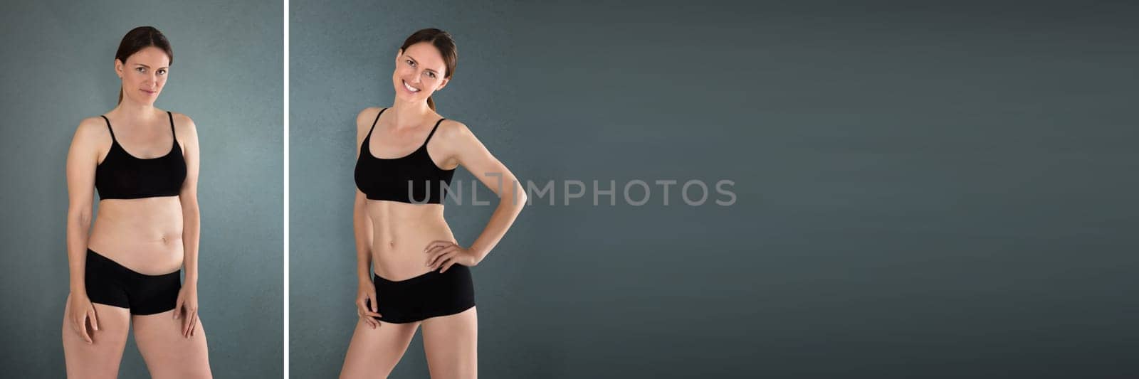 Close-up Of Fat And Slim Woman Standing Opposite To Each Other