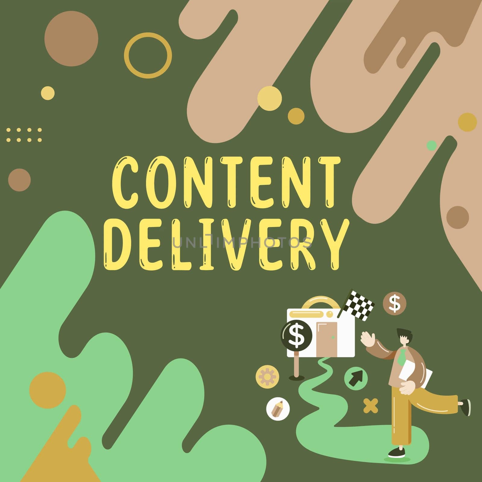 Handwriting text Content Delivery, Concept meaning method for studying documents and communication artifacts Ambitious Businessman Holding Document, Going On Success Pathway.