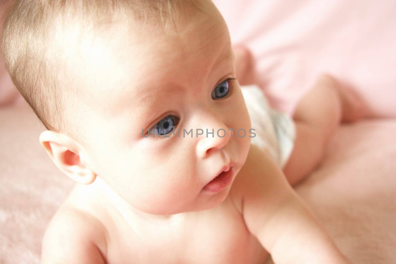Little Baby Girl on Blanket taken closeup