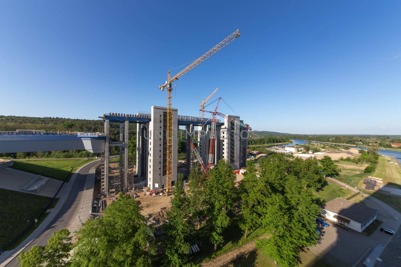 Overview of the ship lift construction site in Niederfinwo