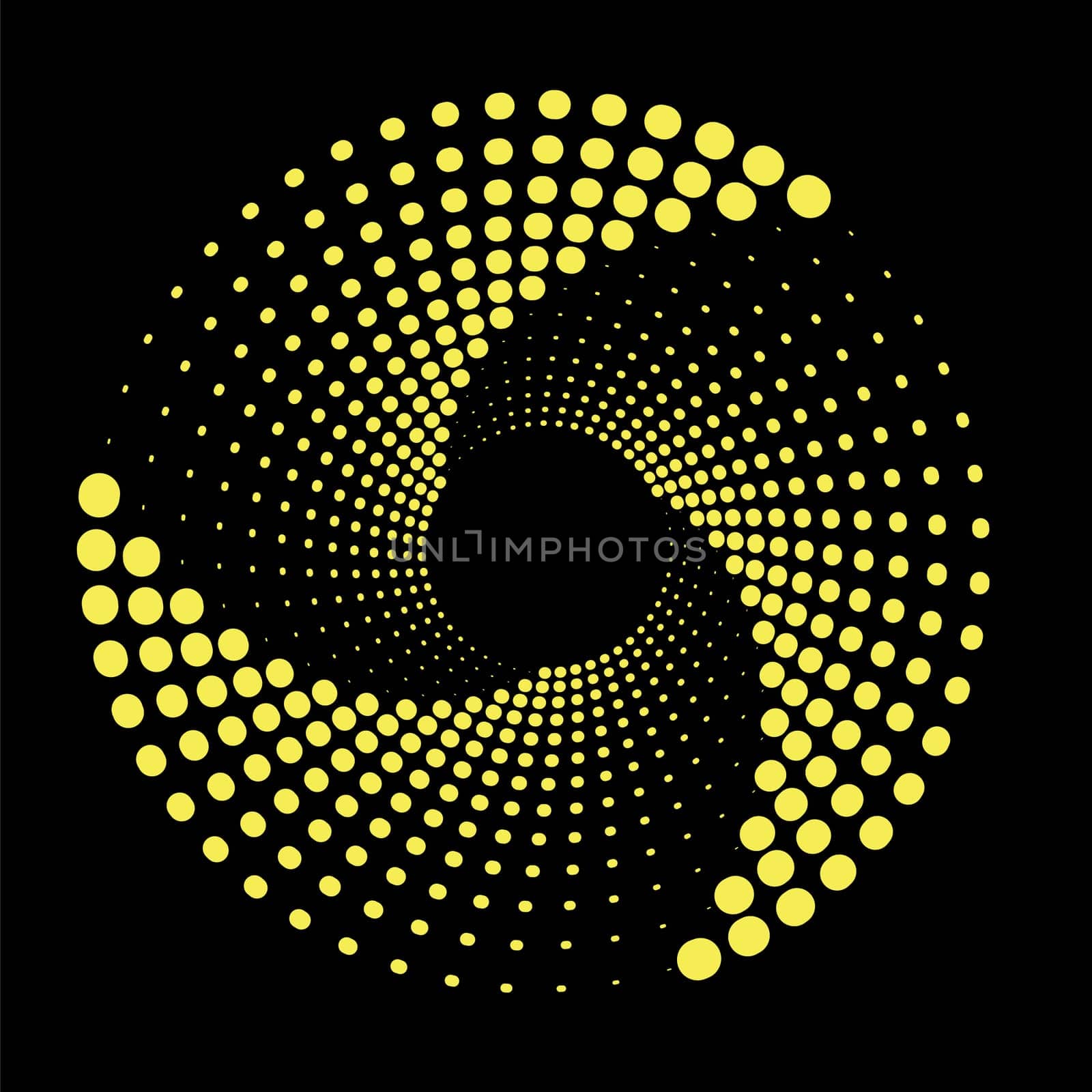 Yellow Circle Dotted Icon Isolated on Black Background.