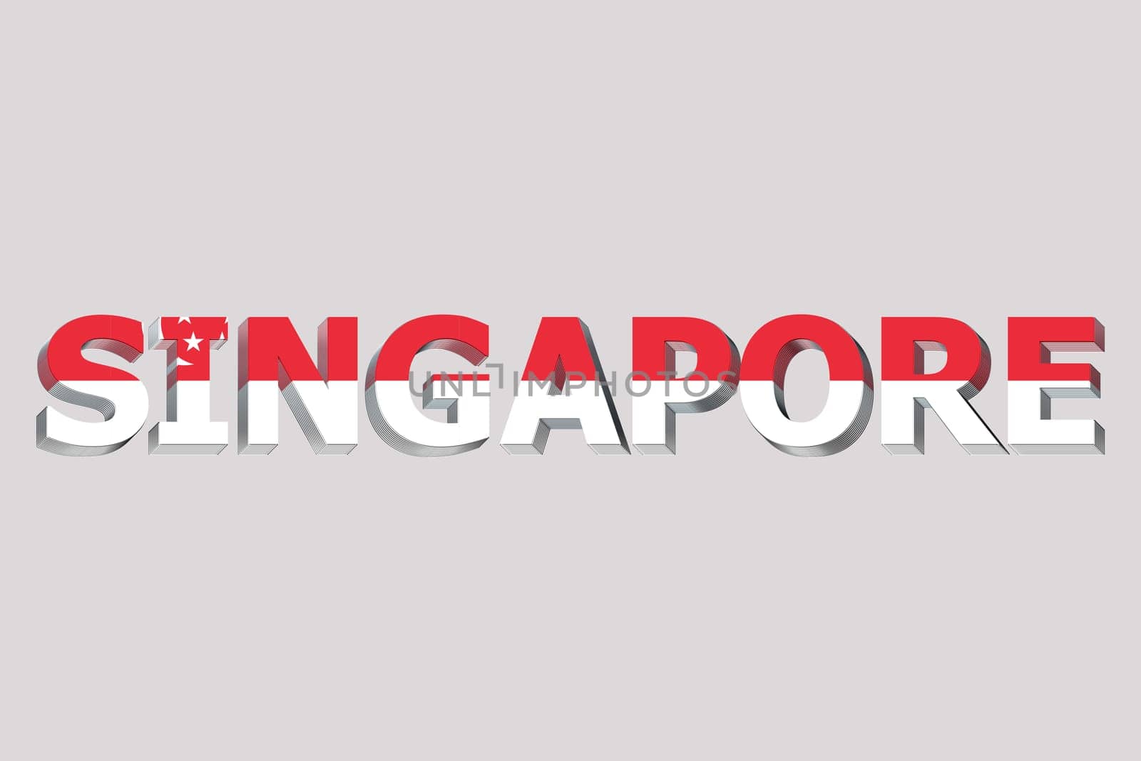 3D Flag of Singapore on a text background.