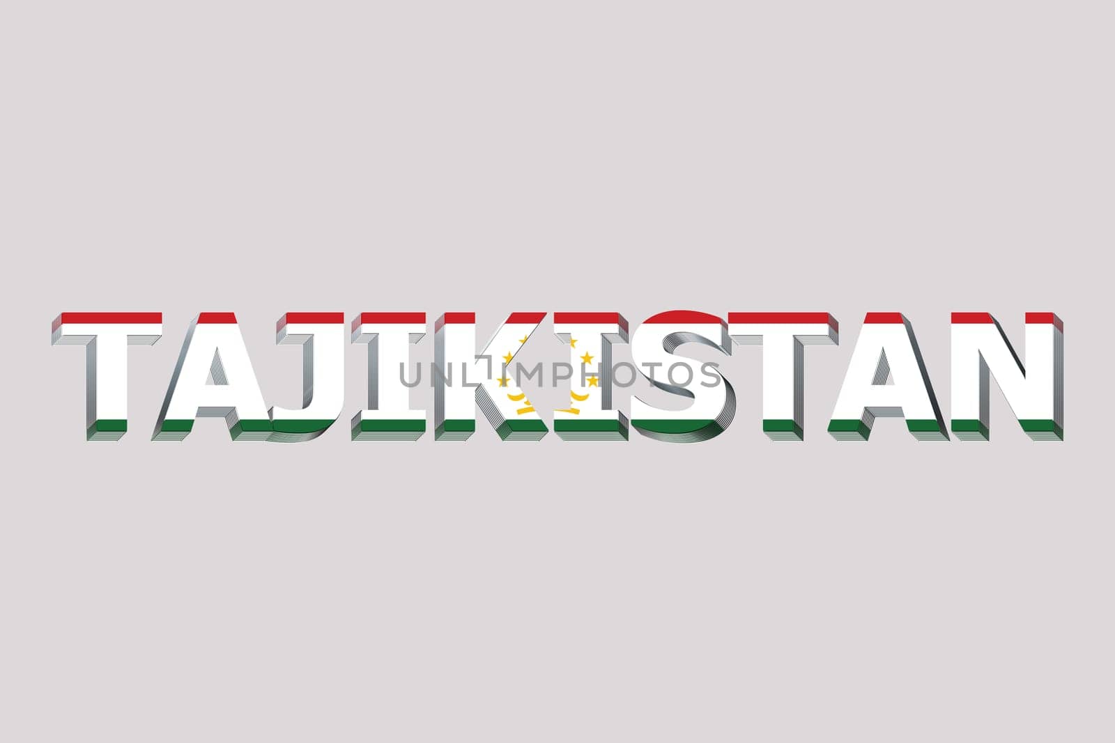 3D Flag of Tajikistan on a text background.
