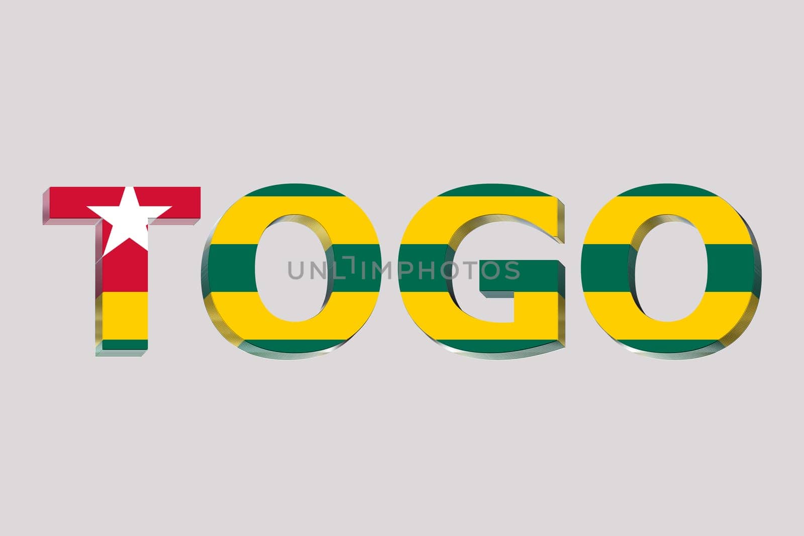 3D Flag of Togo on a text background.