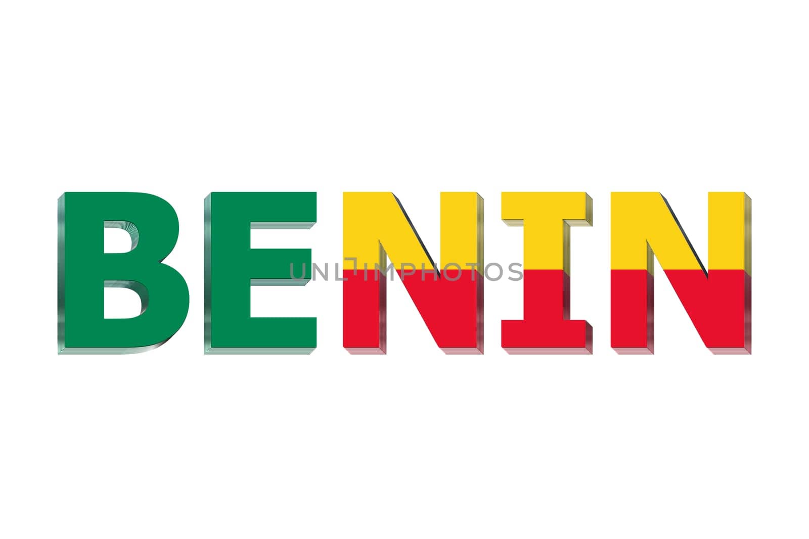 3D Flag of Benin on a text background.