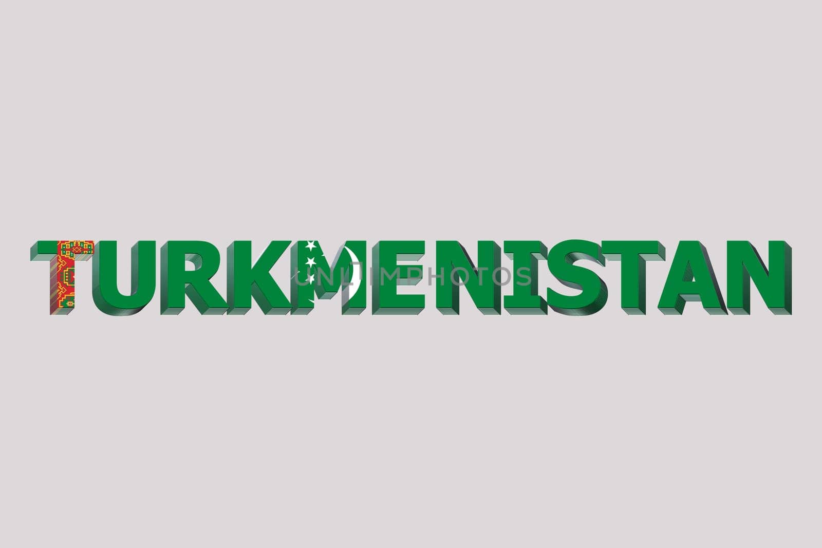 3D Flag of Turkmenistan on a text background.