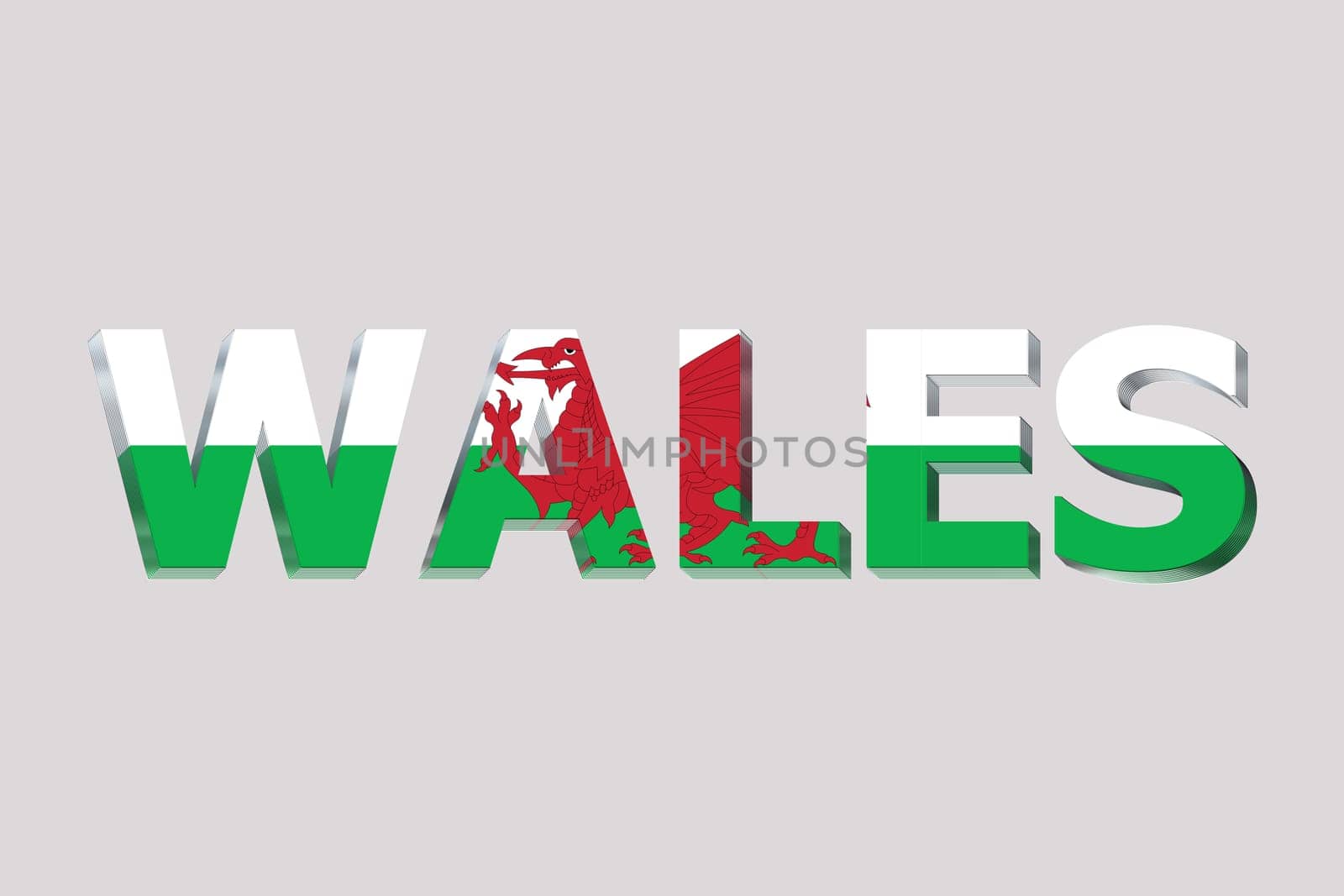 3D Flag of Wales on a text background.