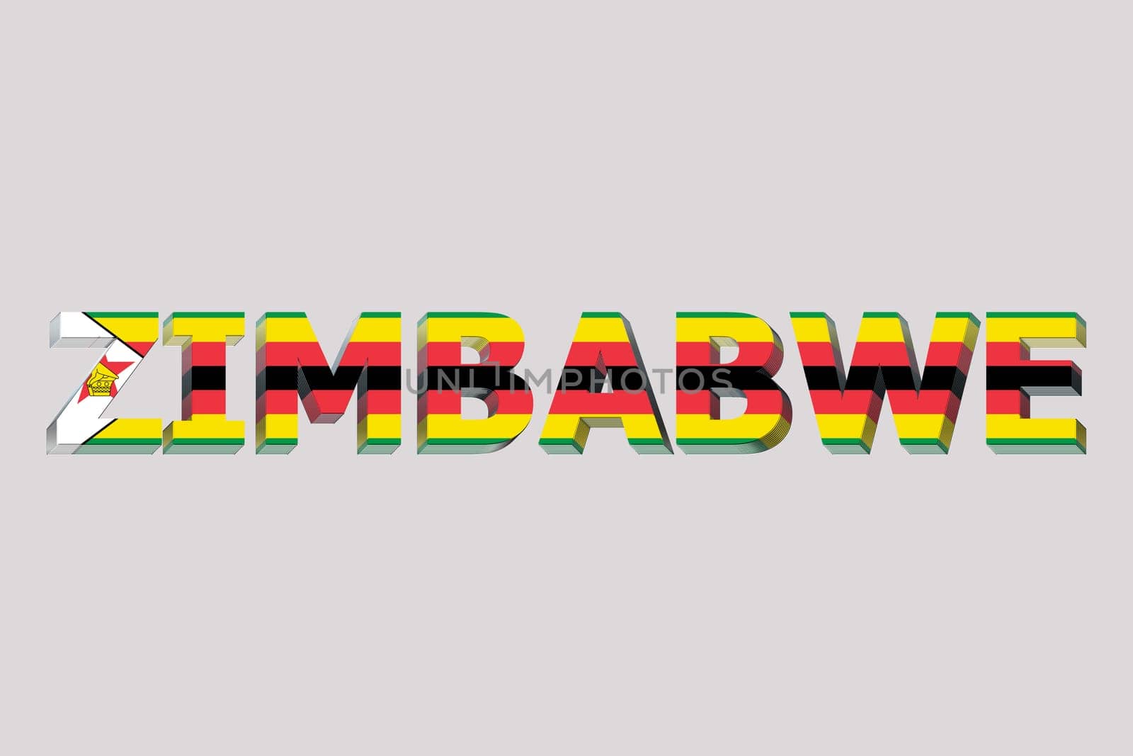 3D Flag of Zimbabwe on a text background.