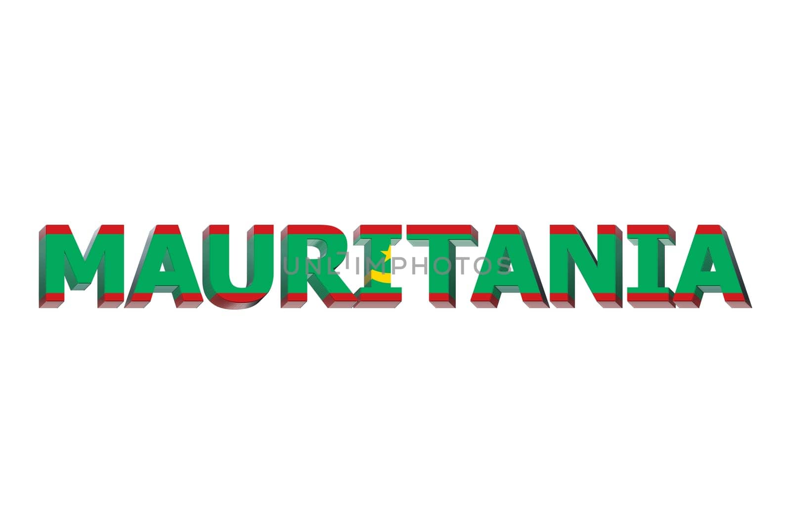 3D Flag of Mauritania on a text background.