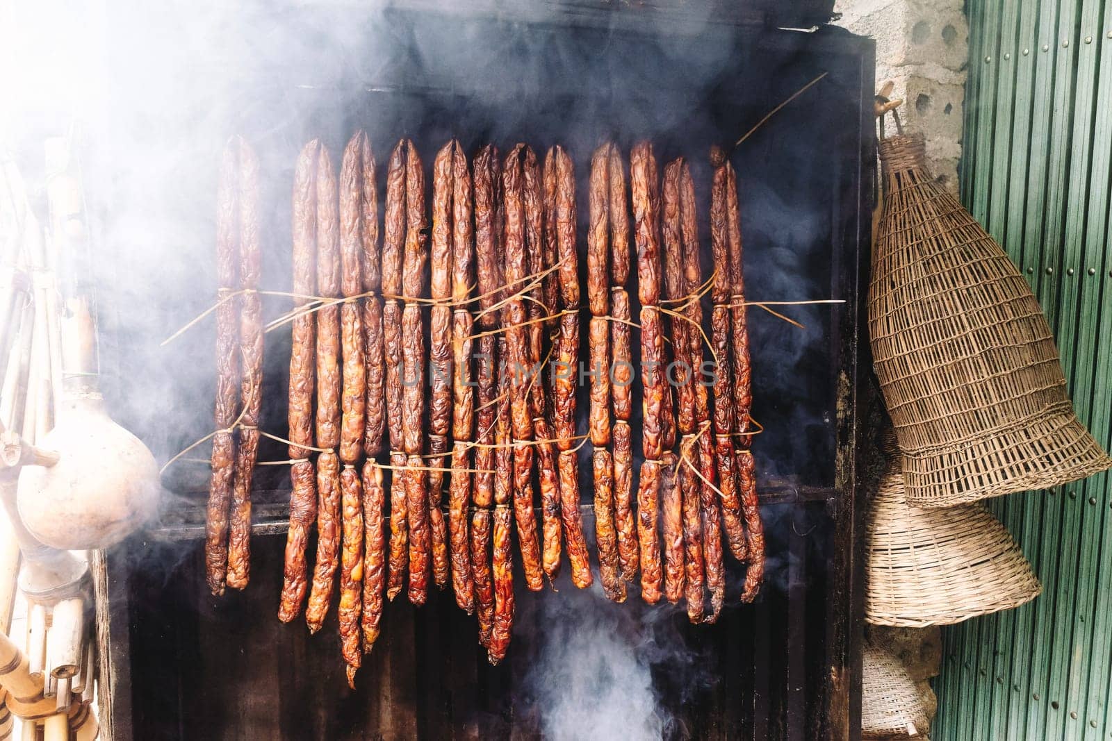 rustic traditional sausage smoking shack
