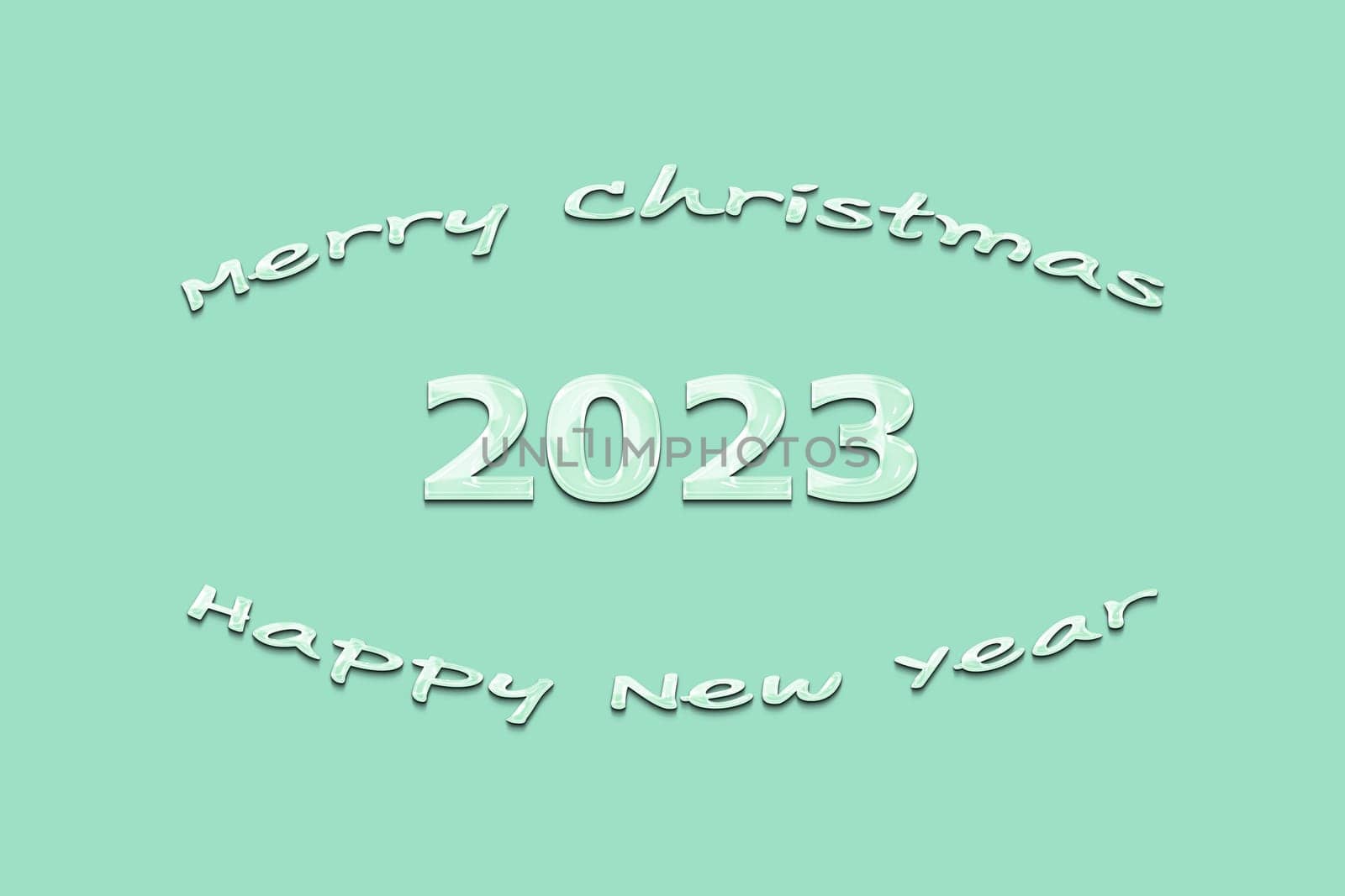 3D illustration New Year concept 2023 design with text gel design on a beach glass color background.