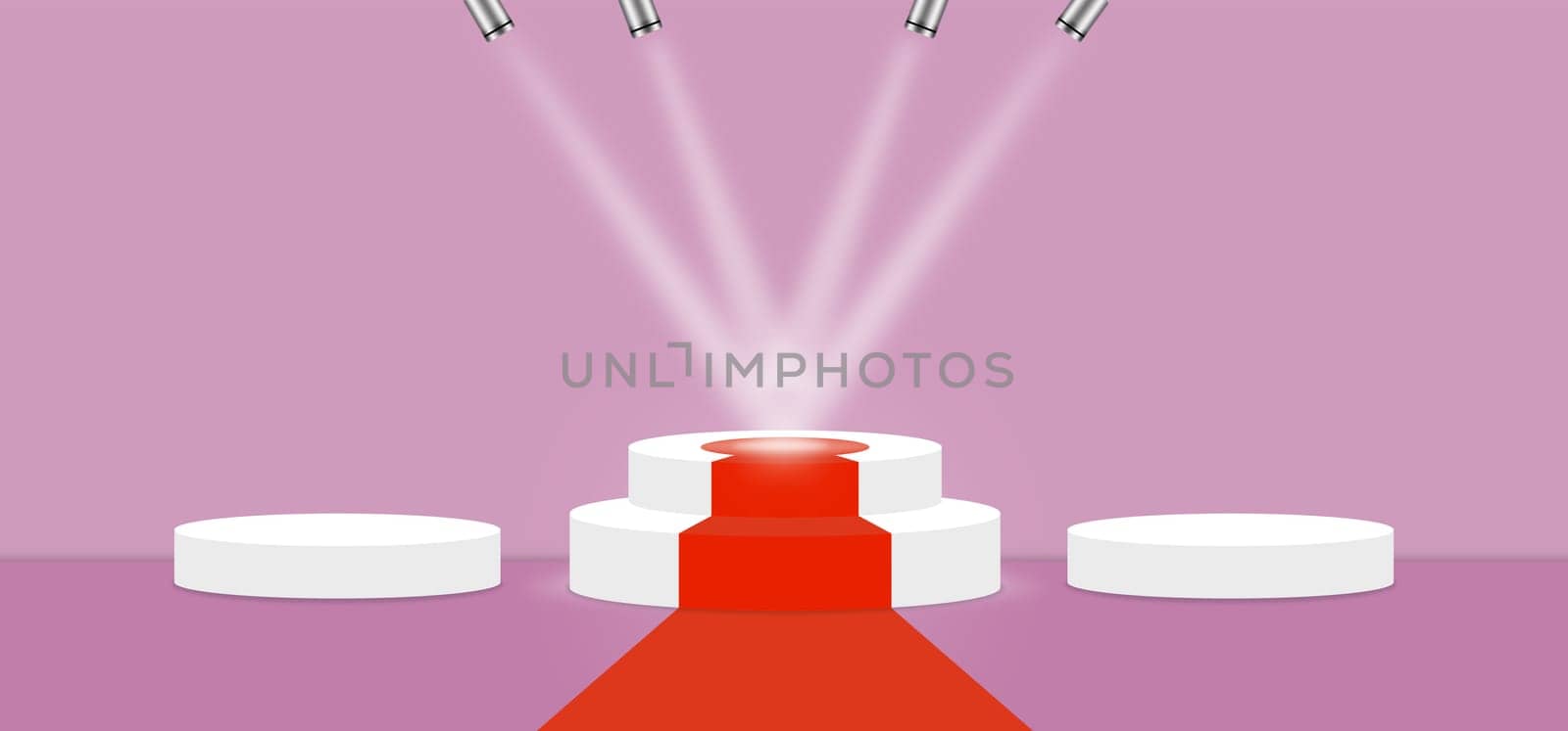 Pink Lavender color abstract with stage podium and lighting display platform, modern studio, wall scene fashion, stage podium scene with for Award Ceremony and colorful presentation simple art spotlight summer banner. 3D rendering.