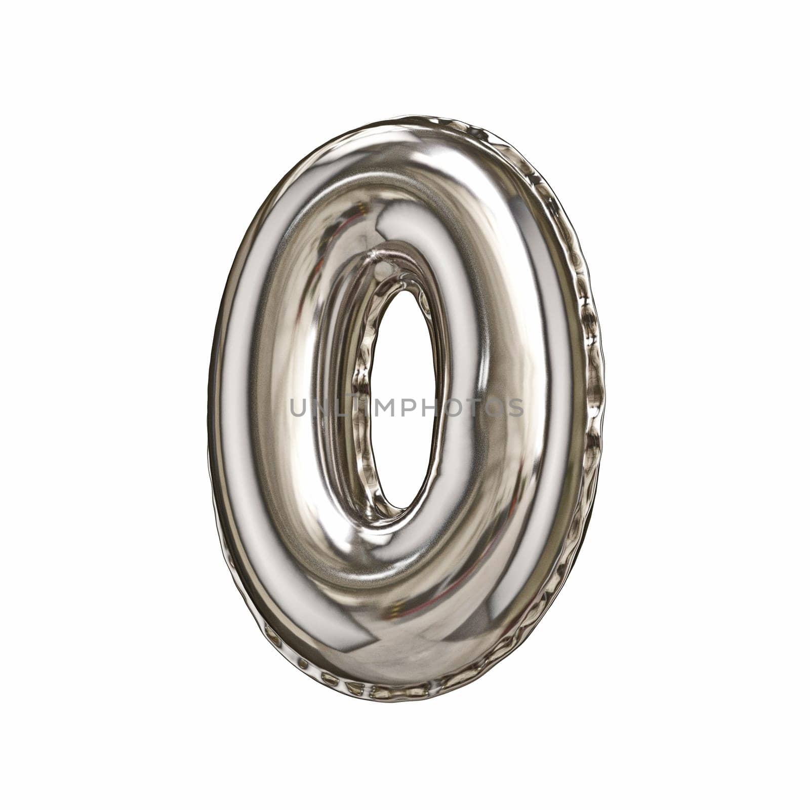 Silver foil balloon font number 0 ZERO 3D rendering illustration isolated on white background