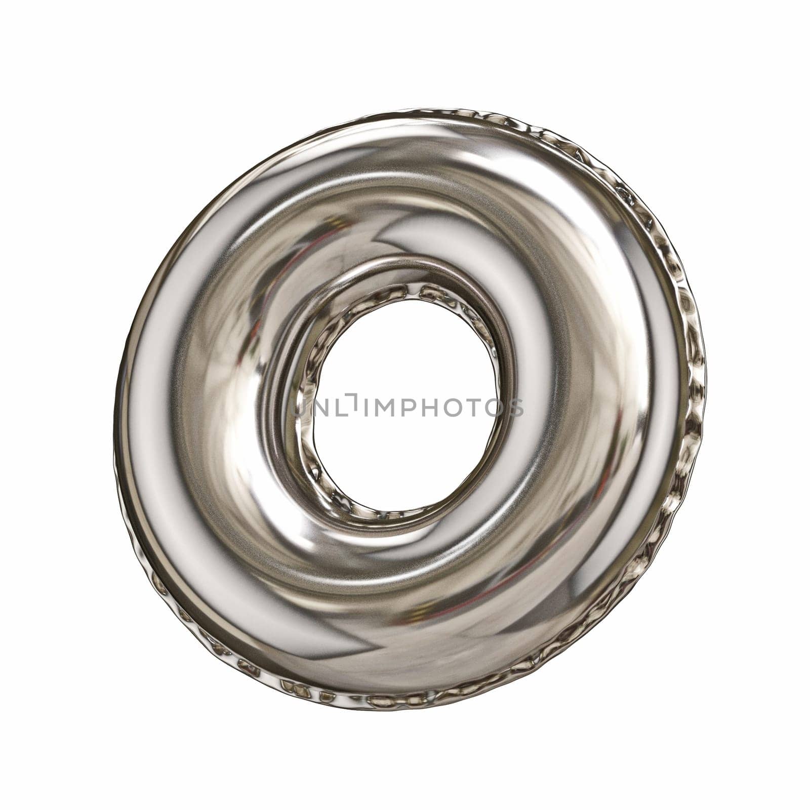 Silver foil balloon font letter O 3D rendering illustration isolated on white background