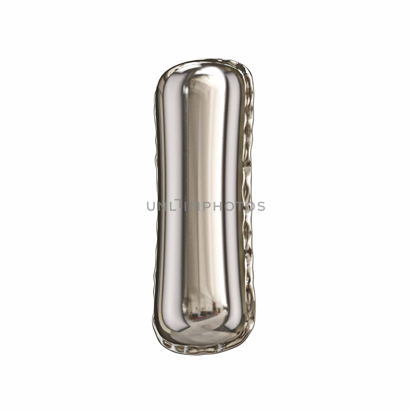 Silver foil balloon font letter I 3D rendering illustration isolated on white background