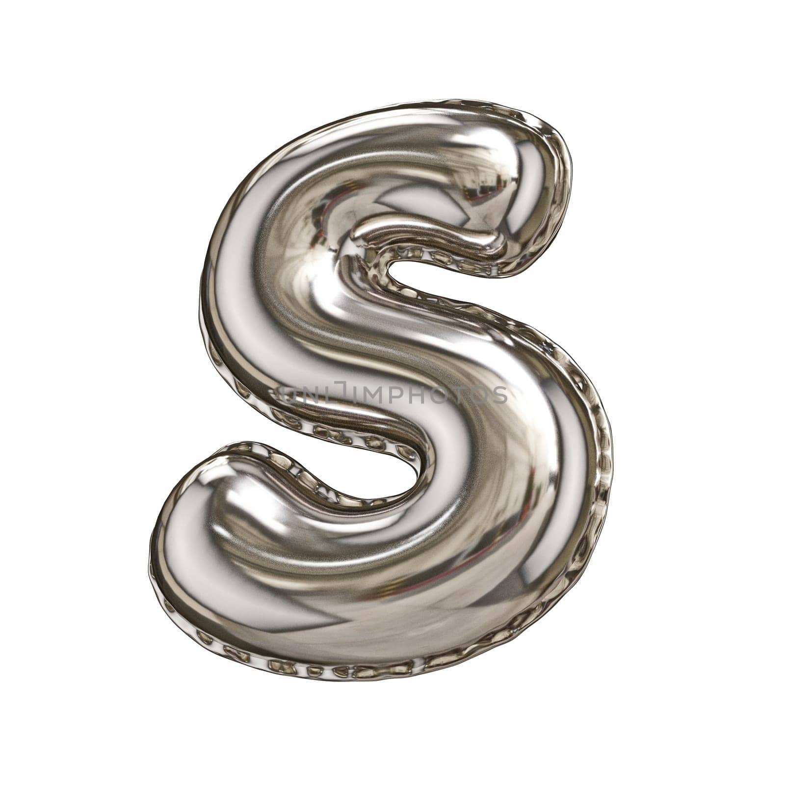 Silver foil balloon font letter S 3D rendering illustration isolated on white background