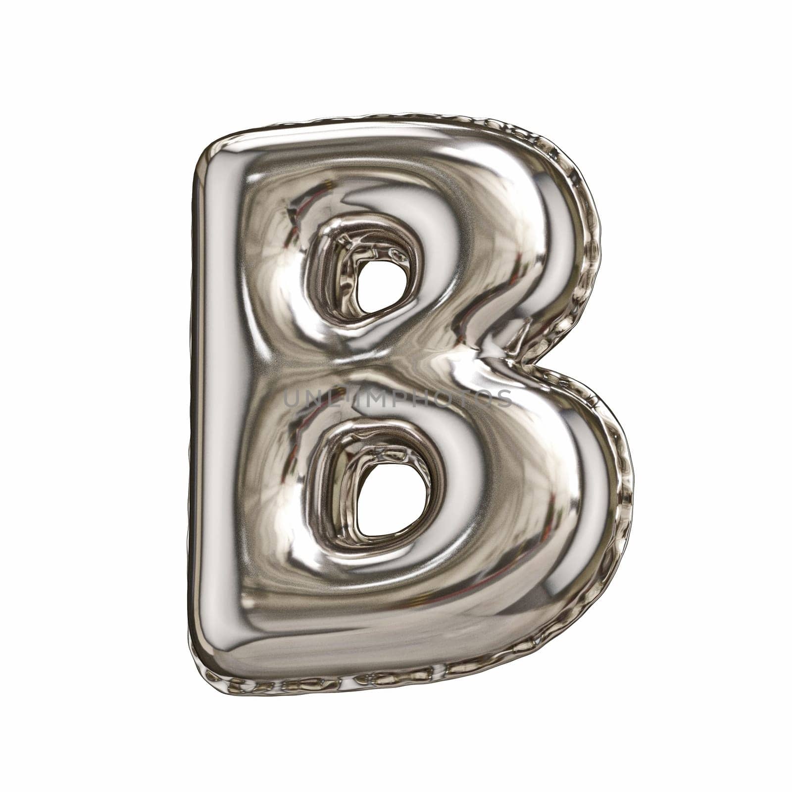 Silver foil balloon font letter B 3D rendering illustration isolated on white background