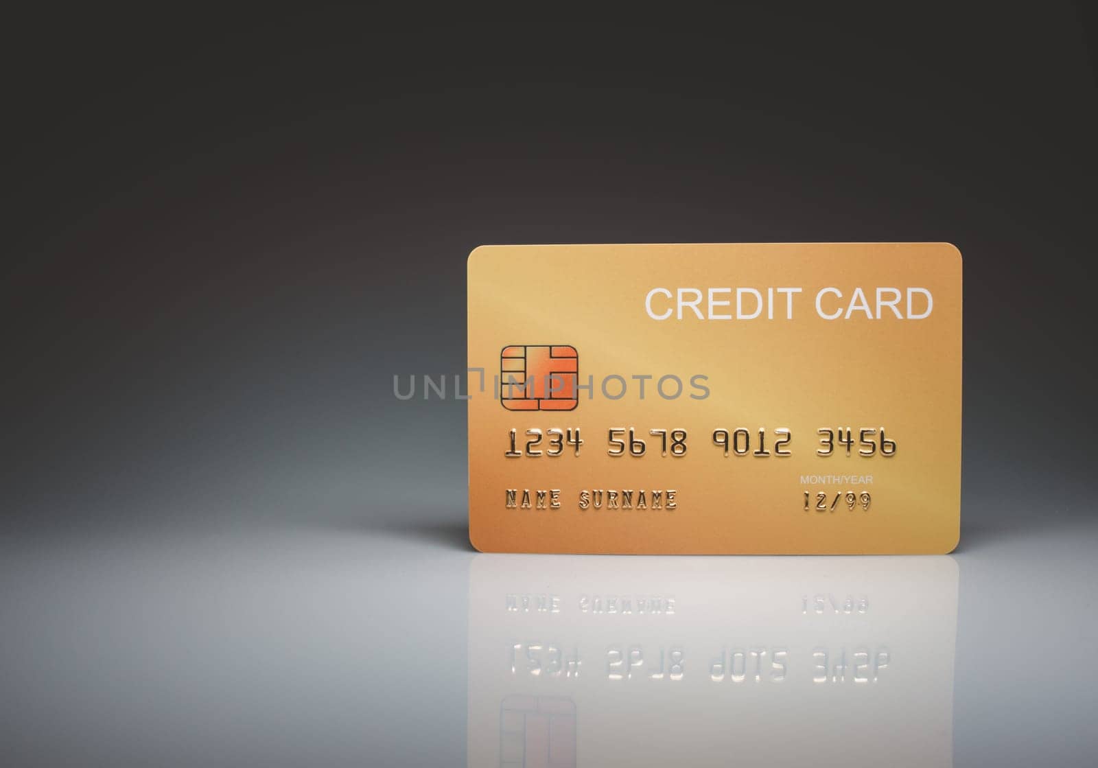 Mock credit card isolated on light and shadow background. Shopping concept. cashless spending concept