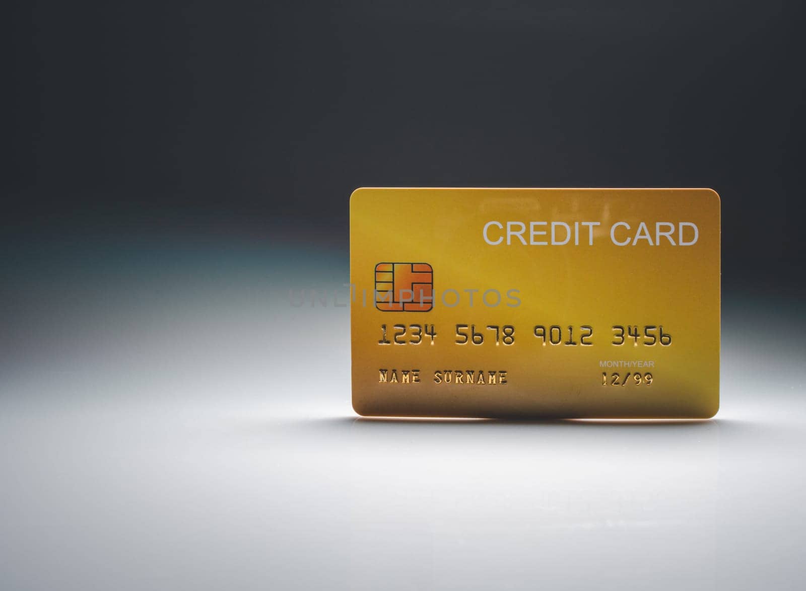 Mock credit card isolated on light and shadow background. Shopping concept. cashless spending concept