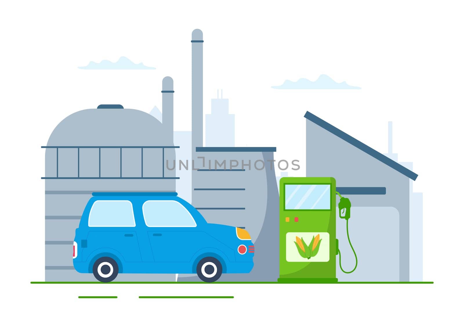 Biofuel Life Cycle of Natural Materials and Plants with Green Barrels or Biogas Production Energy in Flat Cartoon Hand Drawn Templates Illustration