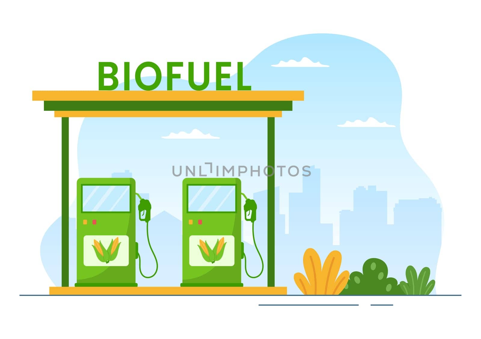 Biofuel Life Cycle of Natural Materials and Plants with Green Barrels or Biogas Production Energy in Flat Cartoon Hand Drawn Templates Illustration