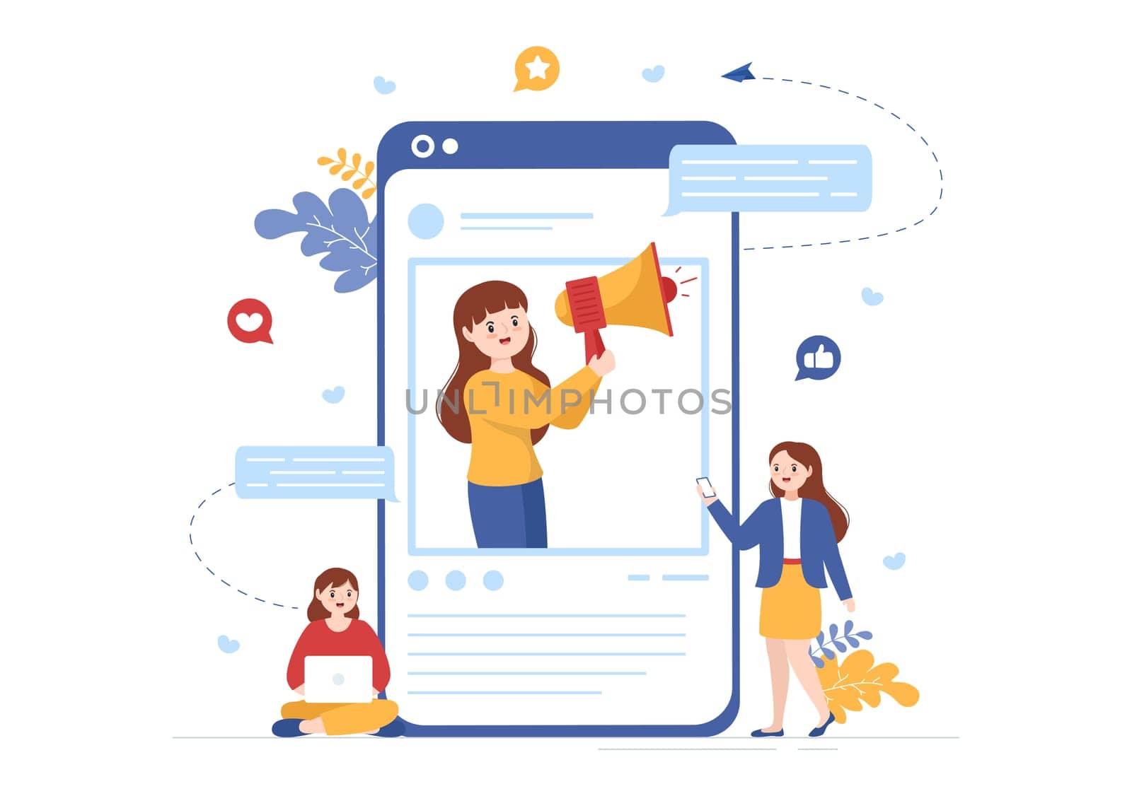 Celebrity Influencer with Posts on Internet for Advertising Marketing, Daily Life or Endorse in Flat Cartoon Hand Drawn Templates Illustration