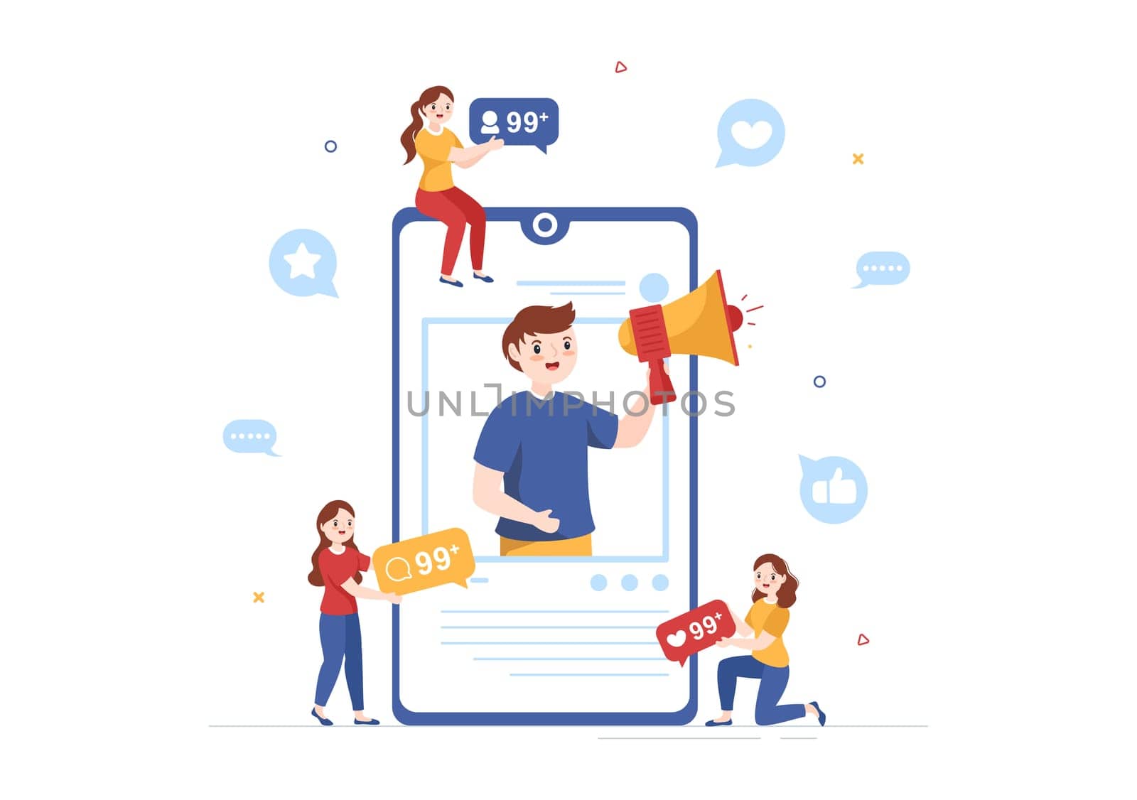 Celebrity Influencer with Posts on Internet for Advertising Marketing, Daily Life or Endorse in Flat Cartoon Hand Drawn Templates Illustration