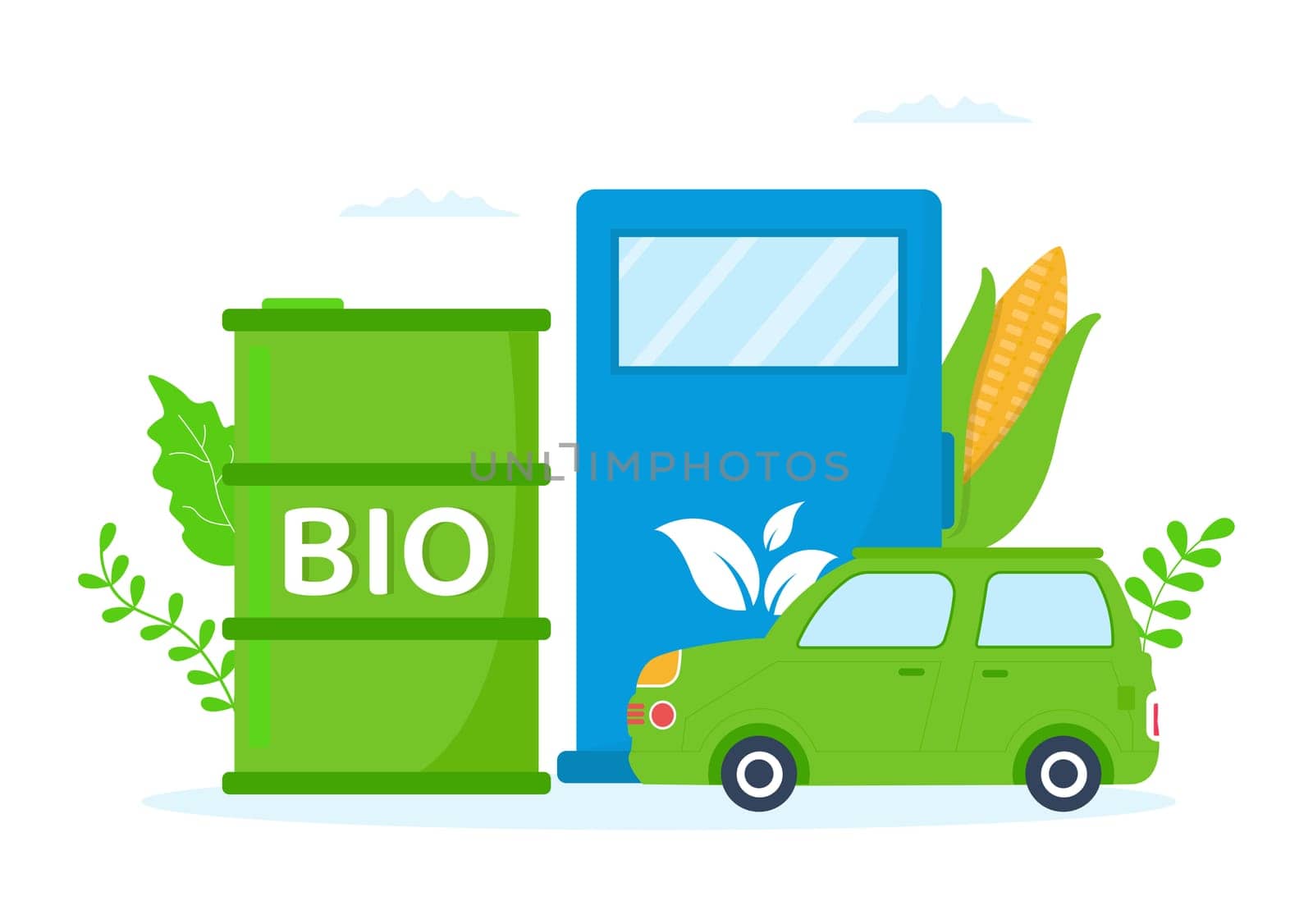 Biofuel Life Cycle of Natural Materials and Plants with Green Barrels or Biogas Production Energy in Flat Cartoon Hand Drawn Templates Illustration