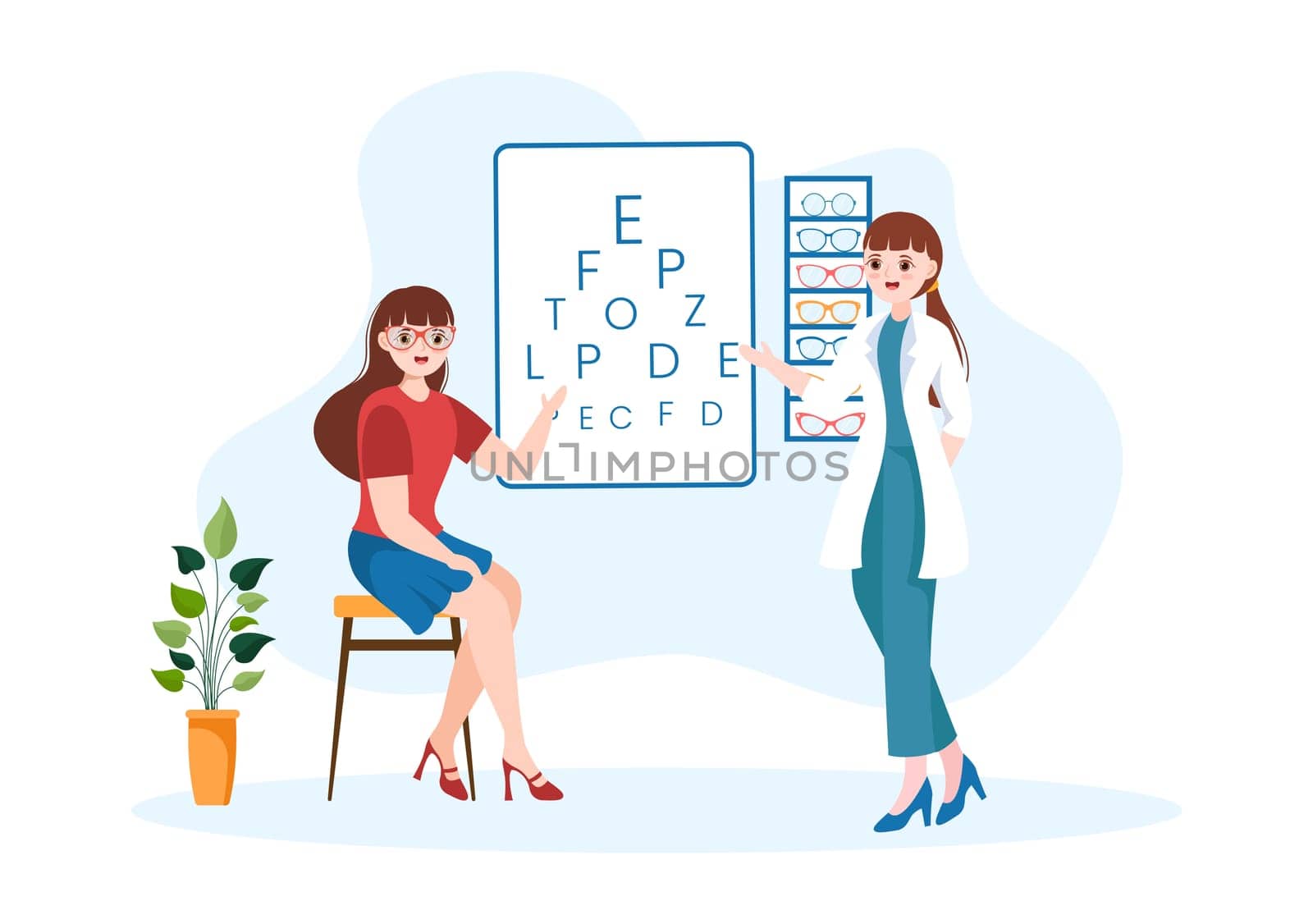 Eye Glasses Store or Optical Shop with Accessories, Optician, Checking Vision and Eyeglasses in Flat Cartoon Hand Drawn Templates Illustration