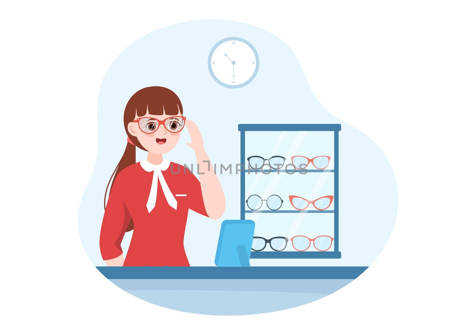 Eye Glasses Store or Optical Shop with Accessories, Optician, Checking Vision and Eyeglasses in Flat Cartoon Hand Drawn Templates Illustration