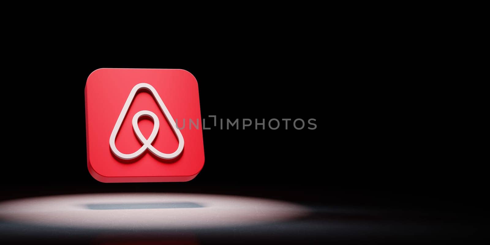 Airbnb App Icon 3D Symbol Shape Spotlighted on Black Background with Copy Space 3D Illustration