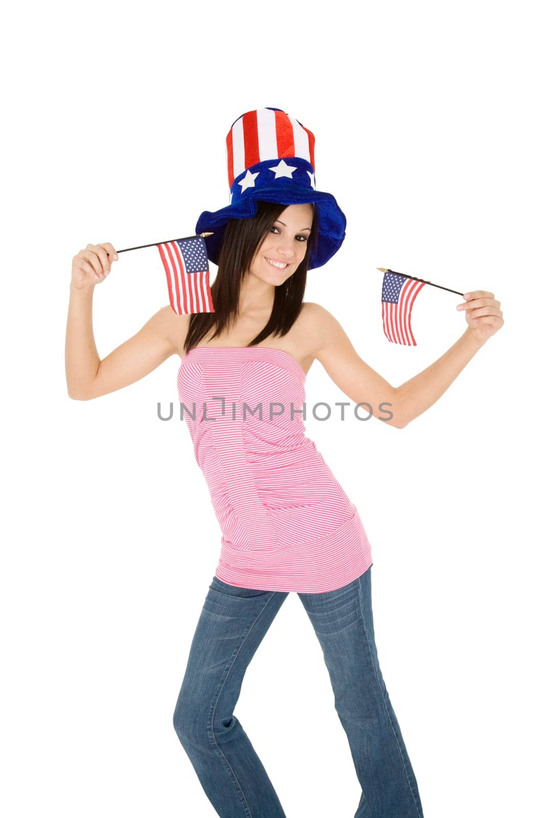 Beautiful Caucasian woman celibrating the 4th of July