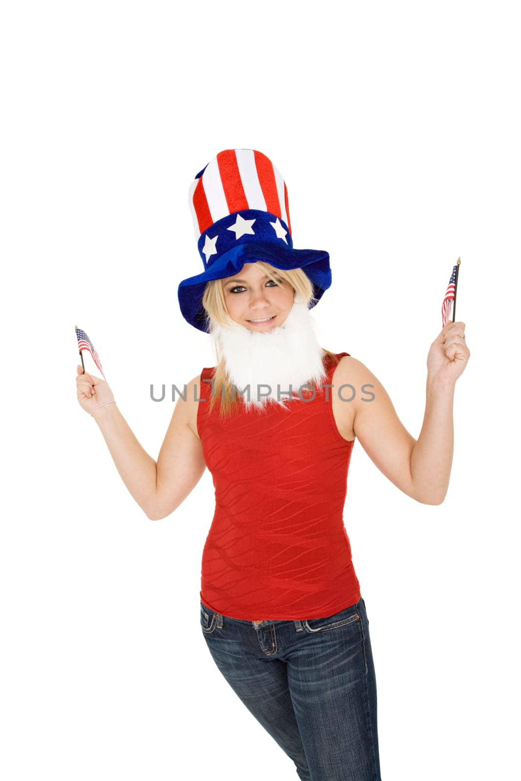 Beautiful Caucasian woman celibrating the 4th of July