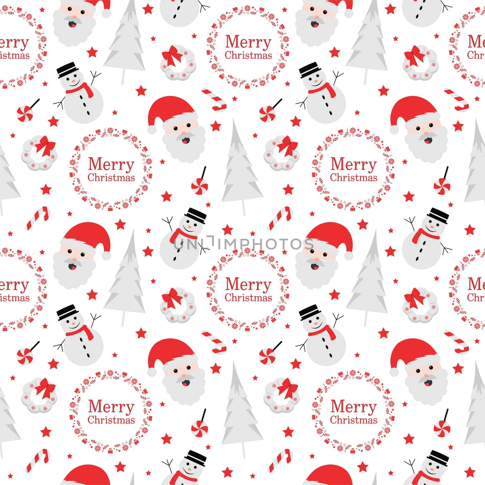 Christmas Background Seamless Pattern Design With Santa Claus, Tree, Snowman And Gifts in Template Hand Drawn Cartoon Flat Illustration