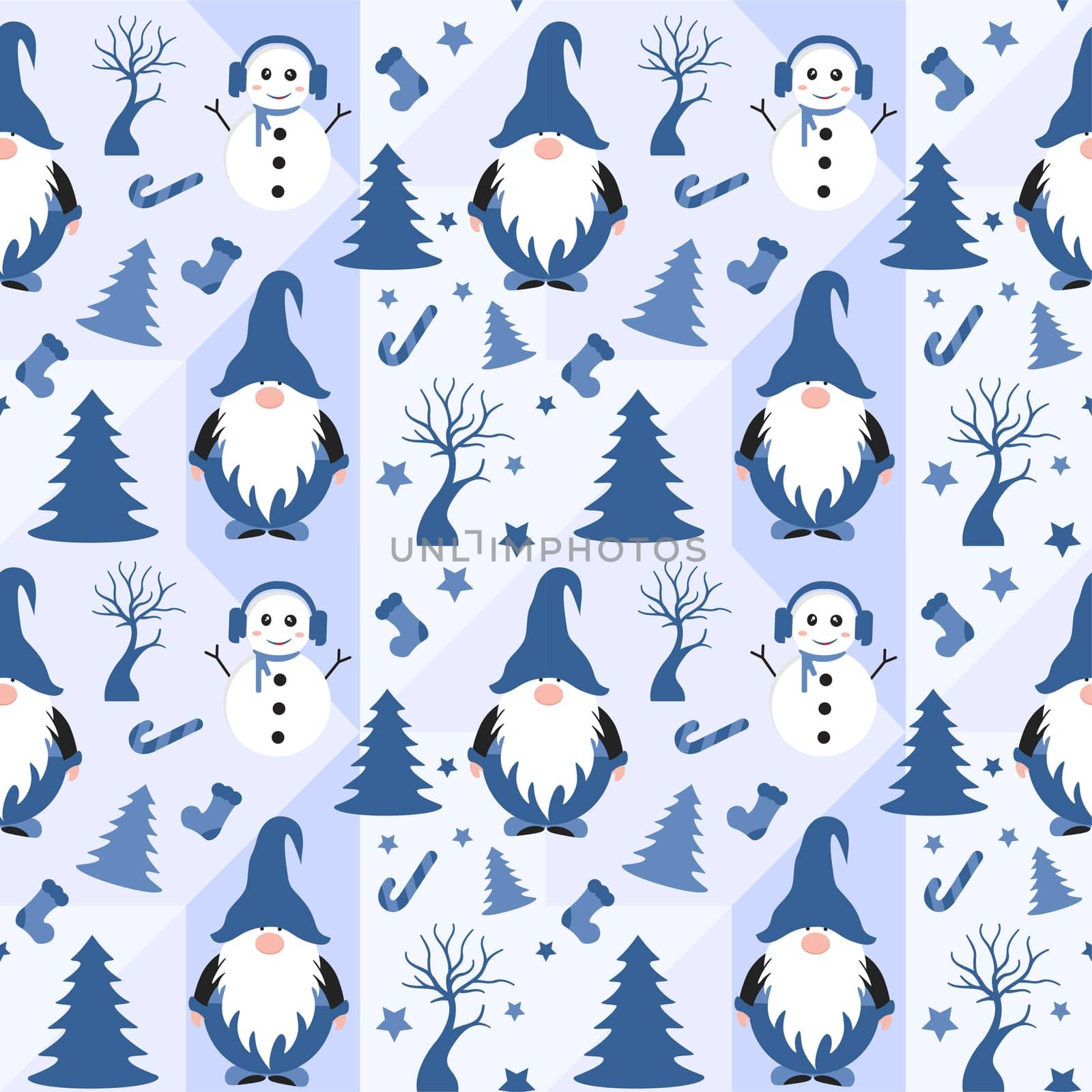Christmas Background Seamless Pattern Design With Santa Claus, Tree, Snowman And Gifts in Template Hand Drawn Cartoon Flat Illustration