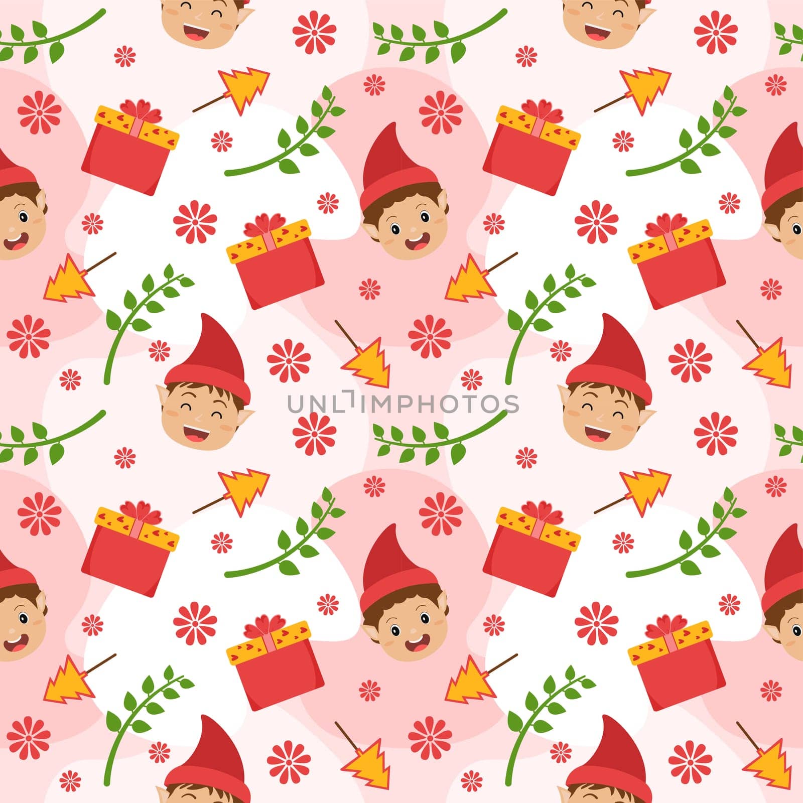 Christmas Background Seamless Pattern Design With Santa Claus, Tree, Snowman And Gifts in Template Hand Drawn Cartoon Flat Illustration