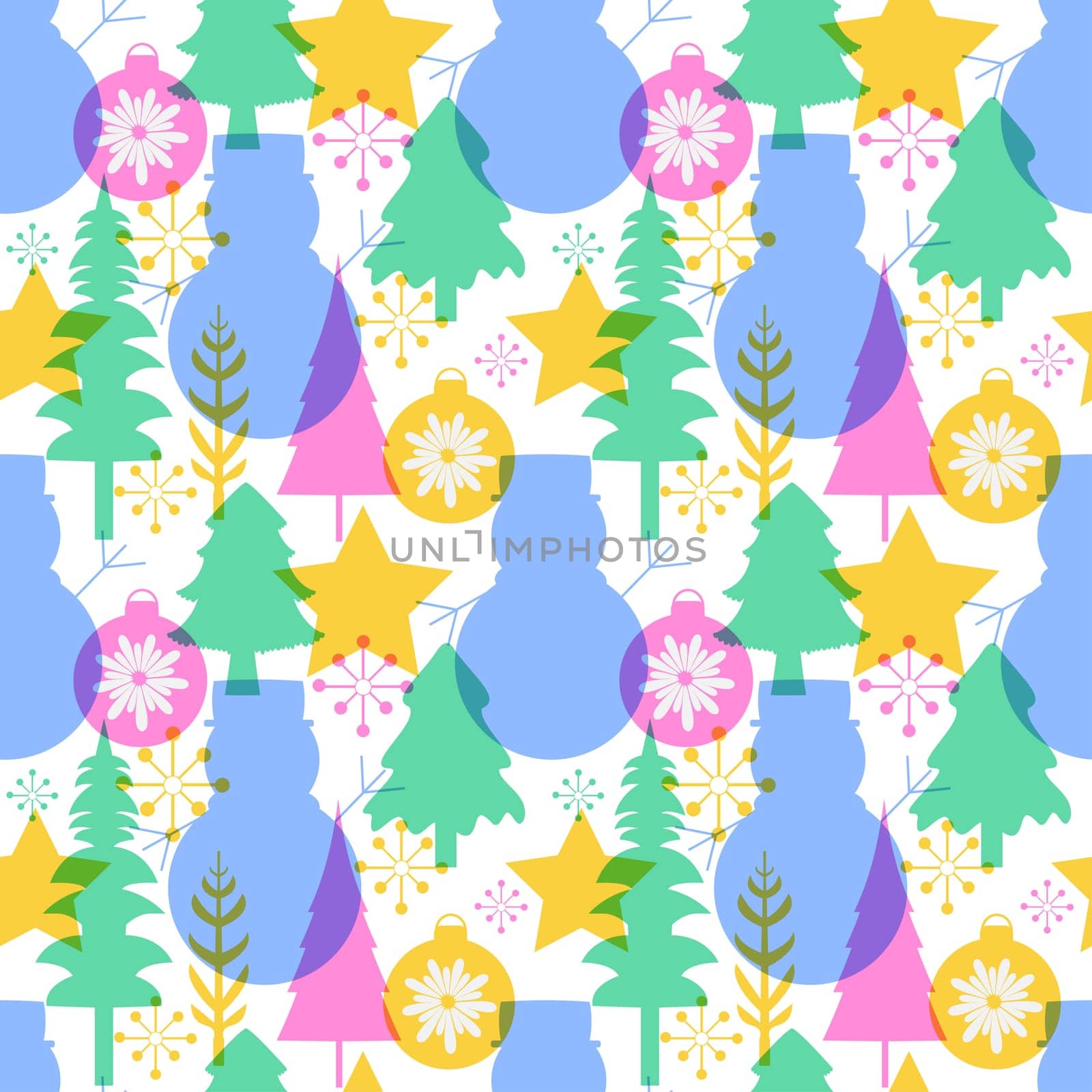 Christmas Background Seamless Pattern Design With Santa Claus, Tree, Snowman And Gifts in Template Hand Drawn Cartoon Flat Illustration