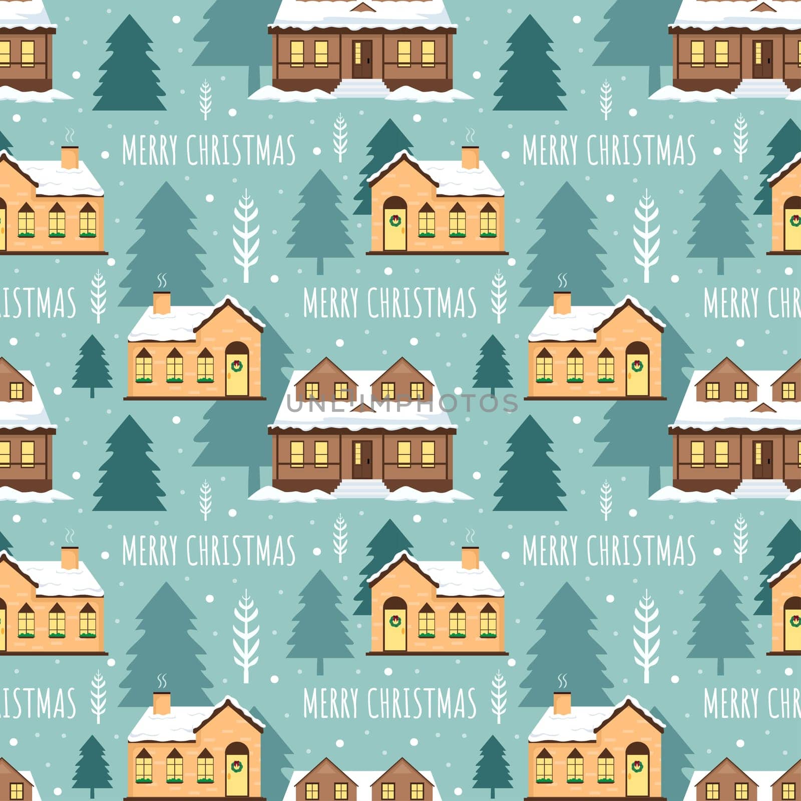 Christmas Background Seamless Pattern Design With Santa Claus, Tree, Snowman And Gifts in Template Hand Drawn Cartoon Flat Illustration