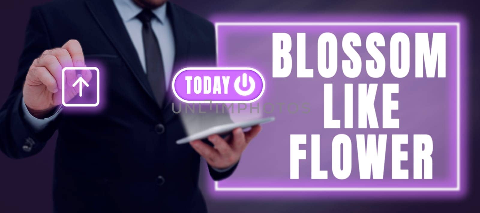 Conceptual display Blossom Like Flower, Conceptual photo person with good qualities that radiates love, happiness, and beauty Businessman In Suit With Pad And Pen Uploading Important Information.