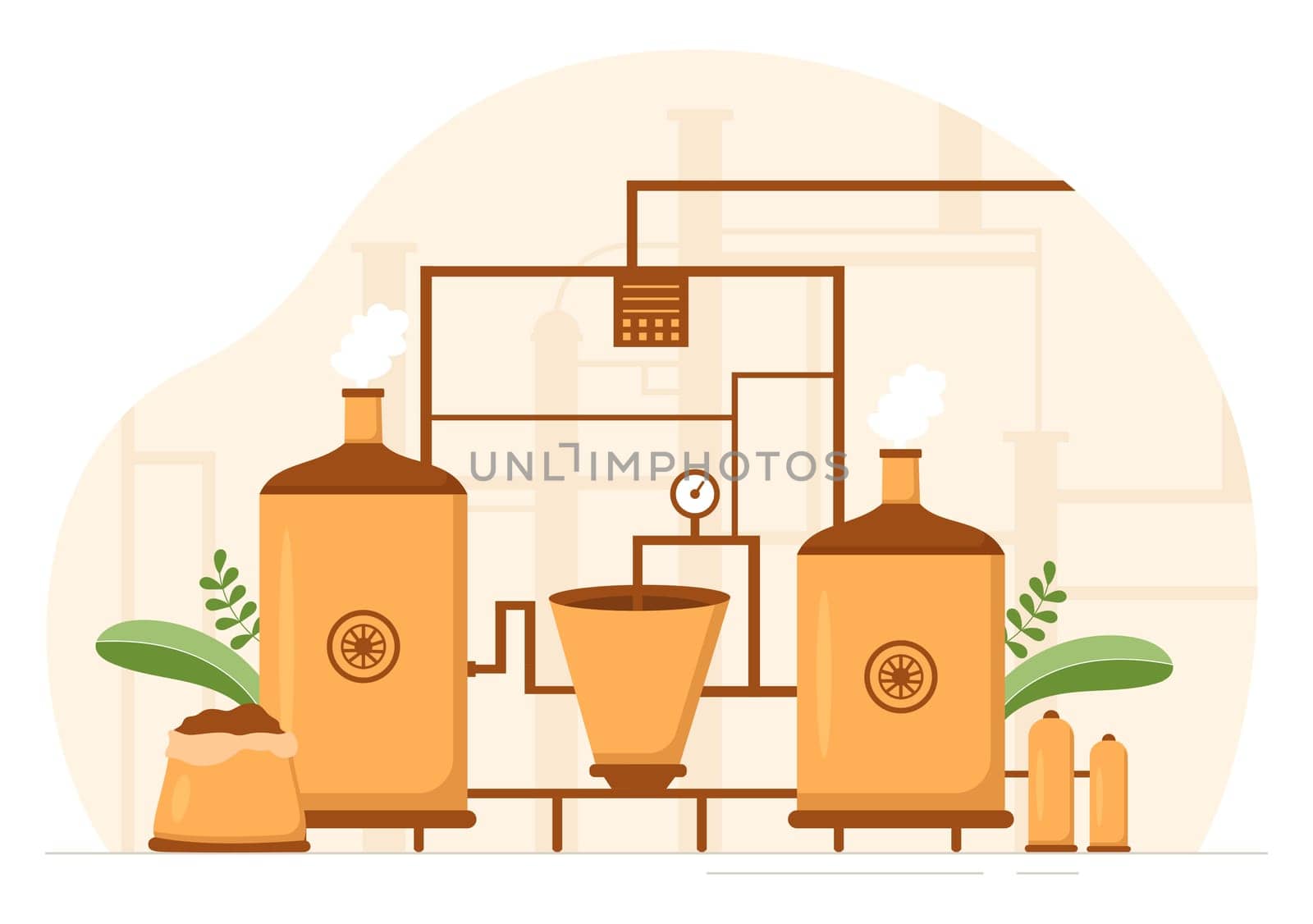 Brewery Production Process with Beer Tank and Bottle Full of Alcohol Drink for Fermentation in Flat Cartoon Hand Drawn Templates Illustration