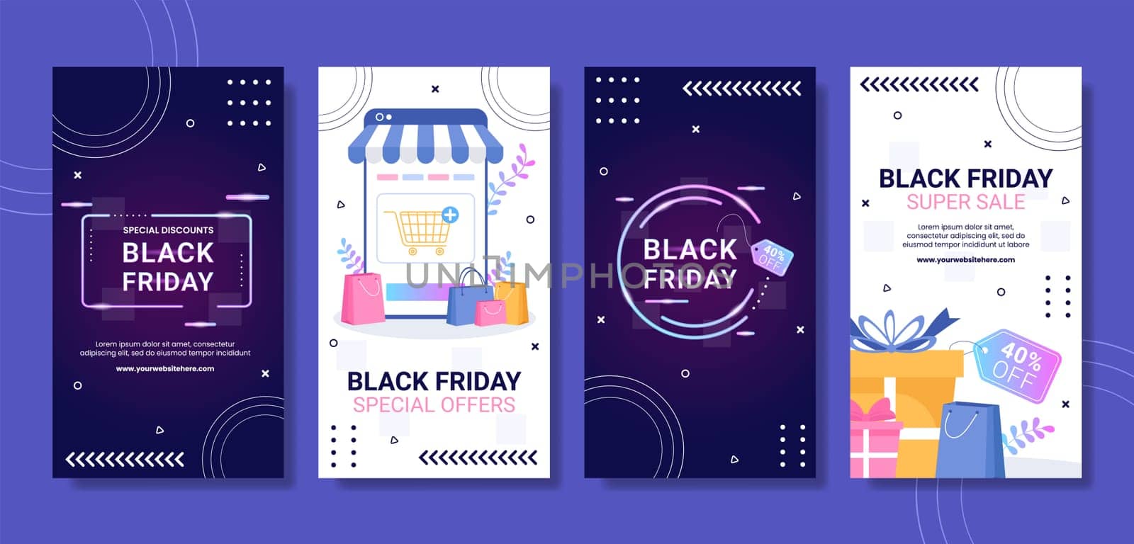 Black Friday Give Big Discount Sale Social Media Stories Cartoon Hand Drawn Templates Illustration