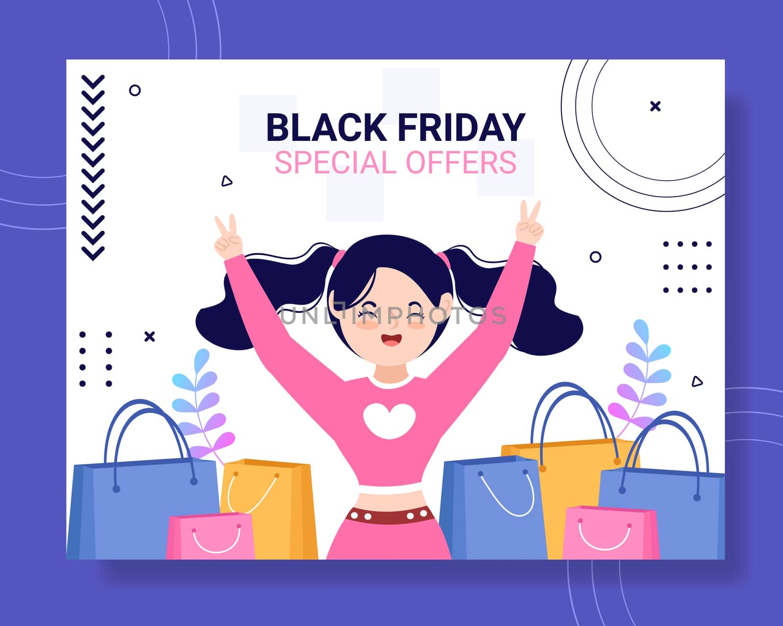 Black Friday Give Big Discount Sale Photocall Cartoon Hand Drawn Templates Illustration