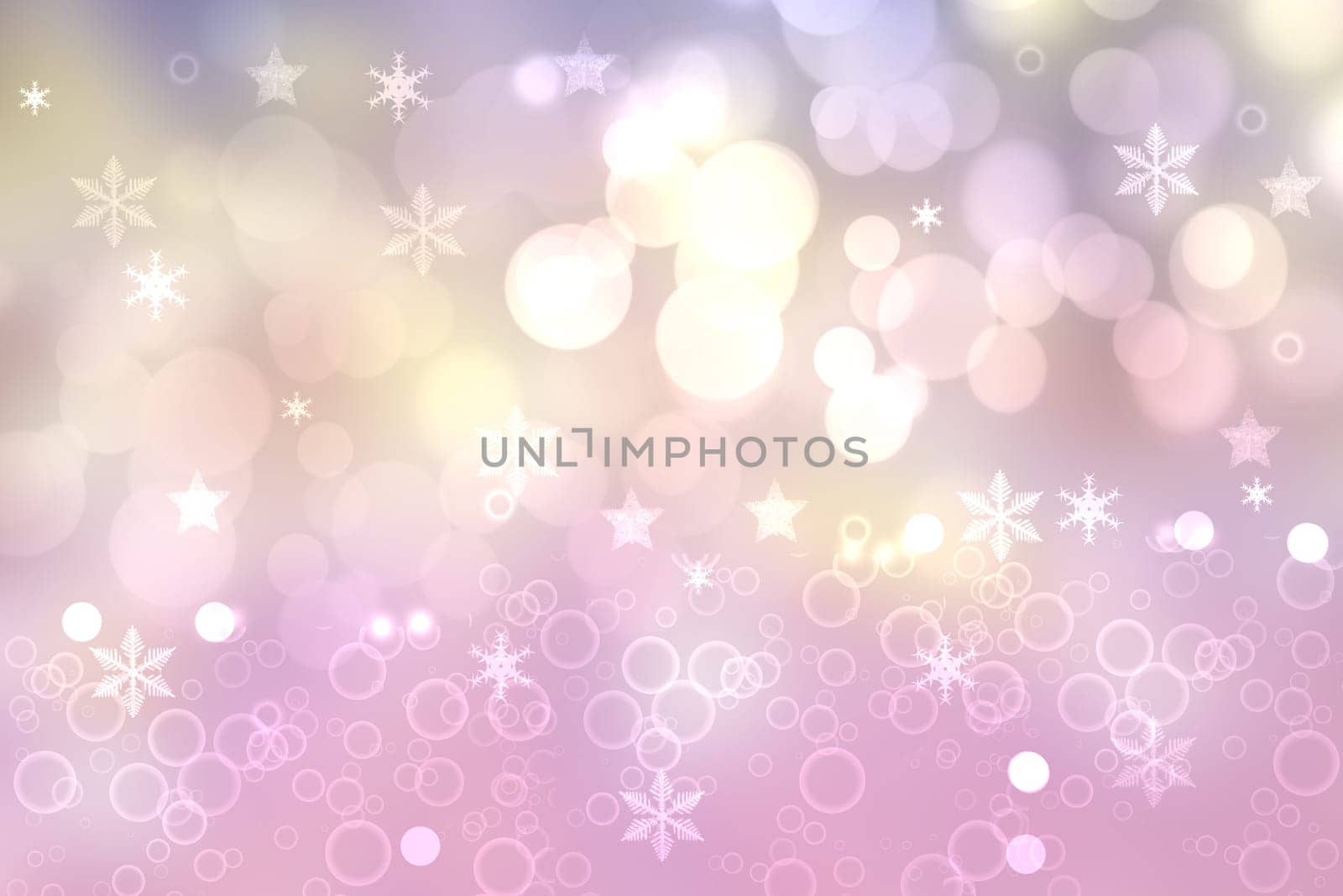 Abstract blurred festive delicate winter christmas or Happy New Year background texture with shiny light blue pink and bright bokeh lighted stars. Card concept.