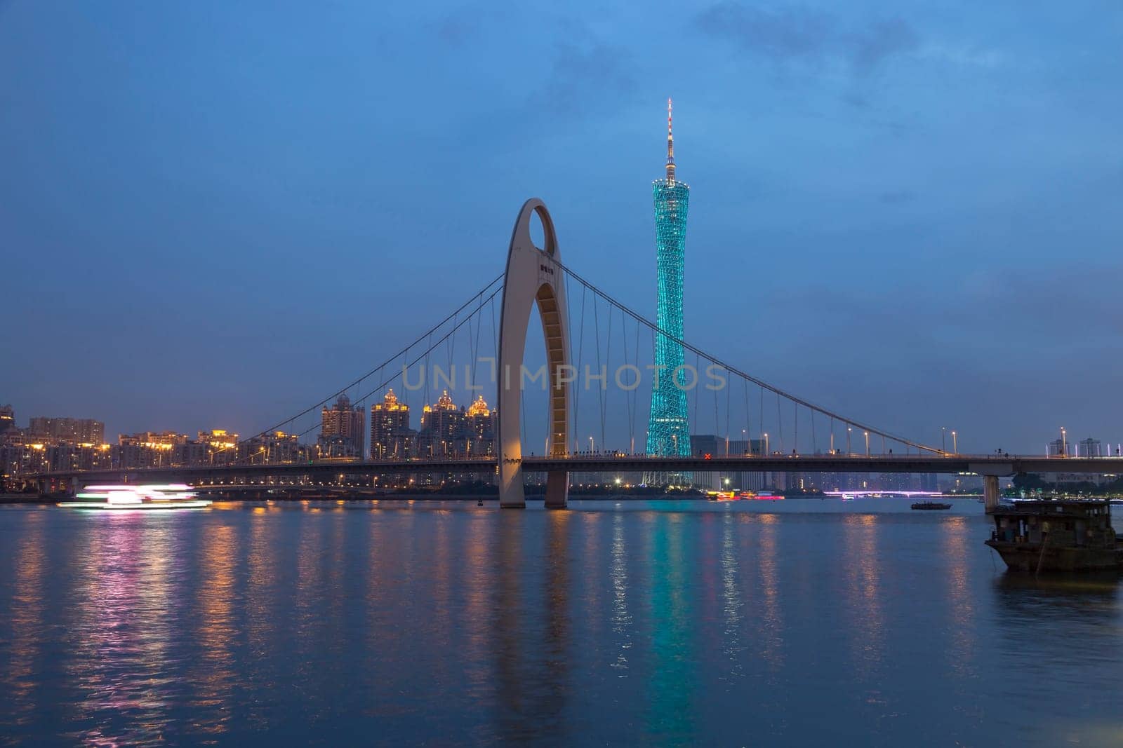 Guangzhou city, This photo was shot from perl river at Guangzhou after sunset.