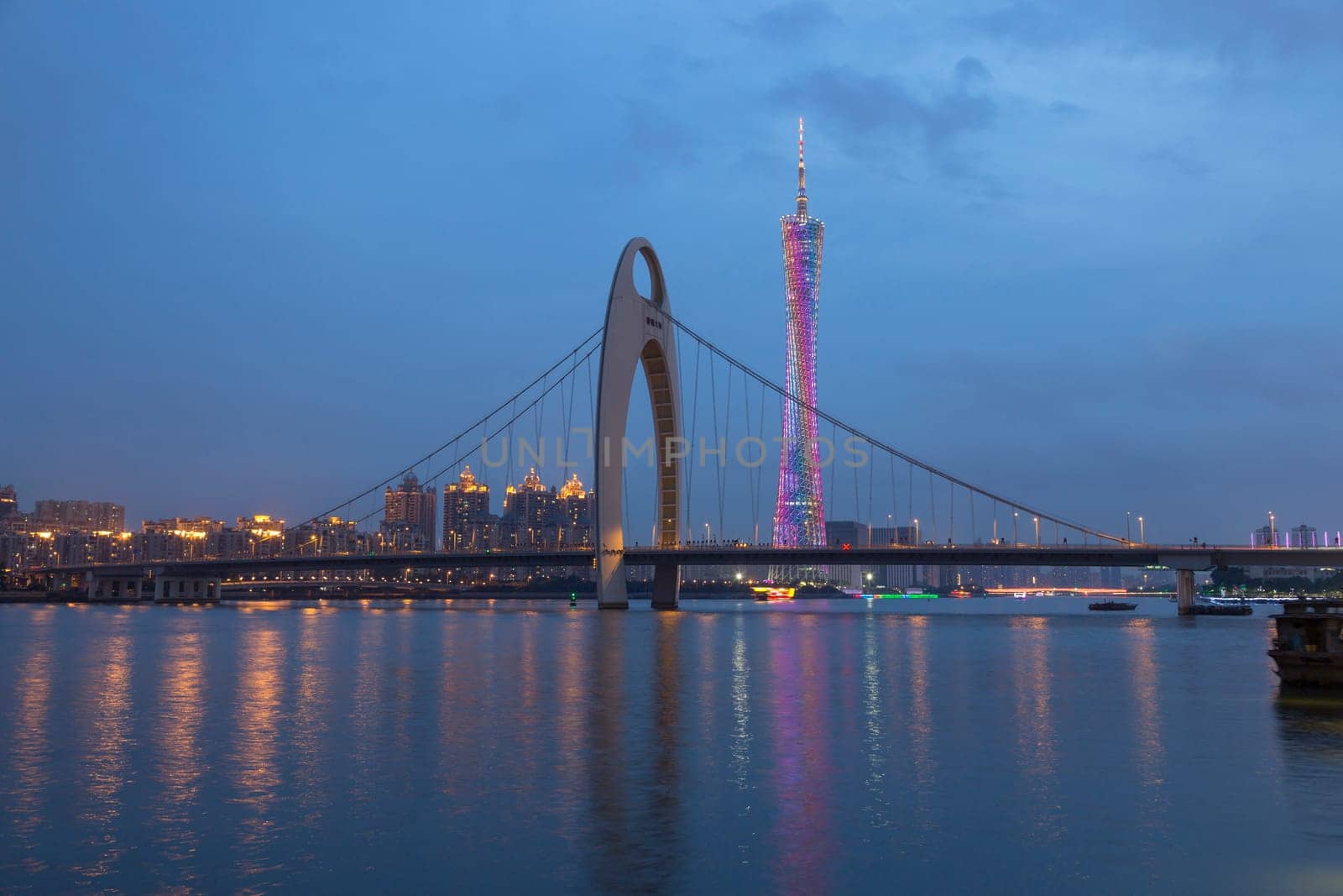 Guangzhou city, This photo was shot from perl river at Guangzhou after sunset.